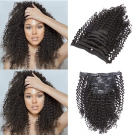 Loxxy Kinky Curly Clip in Human Hair Extensions 3B 3C Kinky Clip ins For Black Women Nutural Color 8A Double Wefts Real Remy Balayage Hair Extension,120G,18 Inch