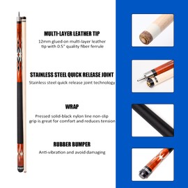 GSE Games & Sports Expert 58" 2-Piece Canadian Maple Hardwood Billiard Pool Cue Sticks for Men/Women, Great for House or Commercial/Bar Use (Brown, 19 Oz)