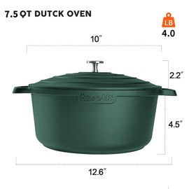 INSETFY Large Dutch Oven Pot with Lid-7.5QT Cast Aluminum Oven Pot with Two Handles Lightweight for Bread Baking Braising and Roasting(Green)