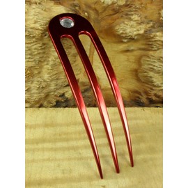 Anodized Aluminum Three Prong Hair Fork 4.9 Inch Curved Unbreakable Waterproof with FPL of 4 inches (Red)