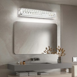 ZUZITO LED Vanity Lights for Bathroom - 30 inch Crystal Modern Vanity Lights - Chrome Bathroom Light Fixtures Over Mirror Cool White Light