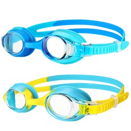 Starweh Kids Swim Goggles, 2 Pack Swimming Goggles No Leaking Anti Fog Kids Goggles for Boys Girls(Age 6-14), Blue & Yellow