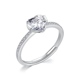 KristLand Luxurious Sparkling Heart Cubic Zirconia Women's Ring 925 Silver Adjustable Ring 925 Silver Open Ring Gift for Women and Girls