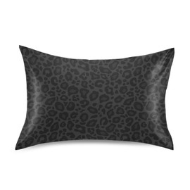 xigua Black Leopard Satin Pillowcases, Soft Breathable Silk Pillow Case with Envelope Closure for Sofa Bed Couch, Standard Size 20 x 26 Inch