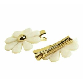 Each Jewels Flower Hair Clips 2 Pack, Shiny Pearl petals Daisy Hair Clips