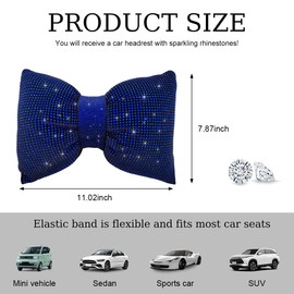 Yourkar Bling Car Seat Neck Pillow, Soft Bling Bowknot Headrest Neck Support Rest Cushion, Neck Relax Head Rest Auto Pillow with Crystal Rhinestone for Women, Car Accessories (Blue)