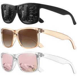 MEETSUN Polarized Sunglasses for Men Women UV Protection Classic Driving Sun Glasses (3Pack Black Gray+Clear Frame Pink Mirror+Light Brown Frame)