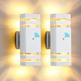 DARIISI Dusk to Dawn Outdoor Wall Lights Modern Exterior Lighting Fixtures, 2 Pack White Outdoor Lights for House, Up and Down Porch Lights Outdoor Waterproof Sconces Wall Lighting for Garage Patio