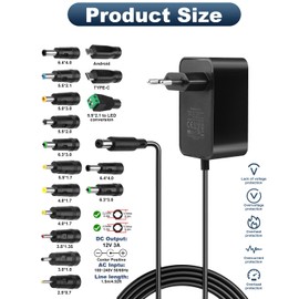 36W 12V 3A Power Supply, 12V 1A 2A 3A AC DC Power Supply with 9 DC Plugs