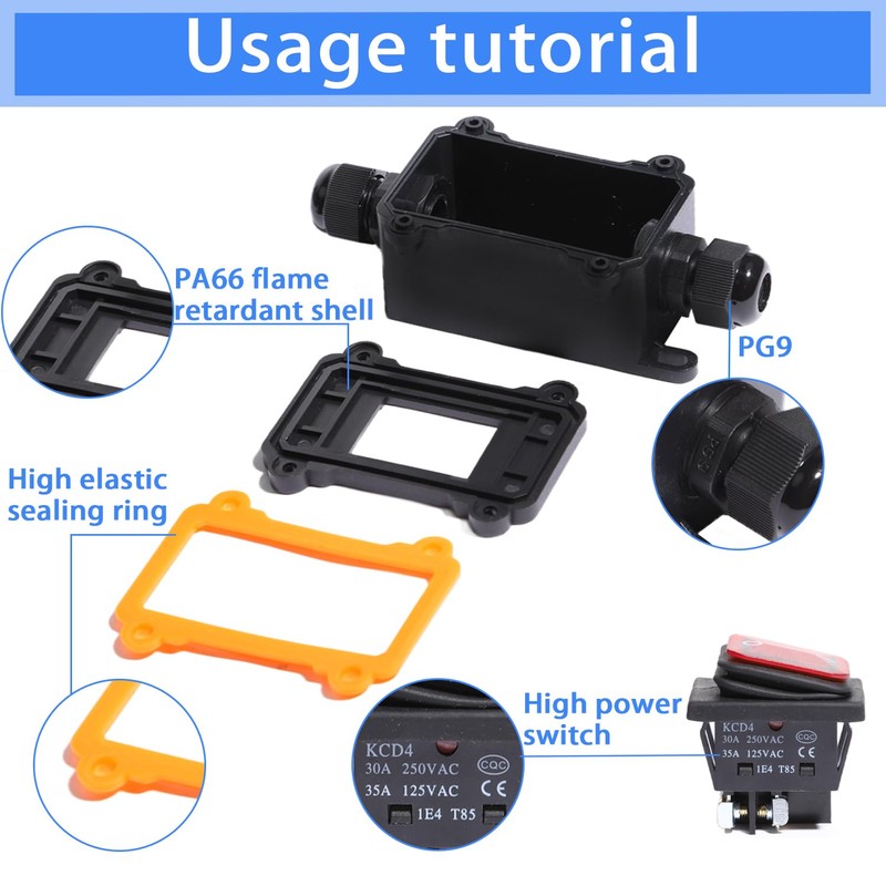 Shengbowi Waterproof Box Inline Cord Switch IP65 DPST Rocker Switch