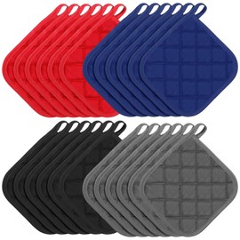 Prasacco 24 Pcs Pot Holders for Kitchen, 7 x 7 Inches Heat Resistant Potholders Washable Polyester Hot Pads with Hanging Loop for Cooking and Baking (Black, Red, Blue, Gray)