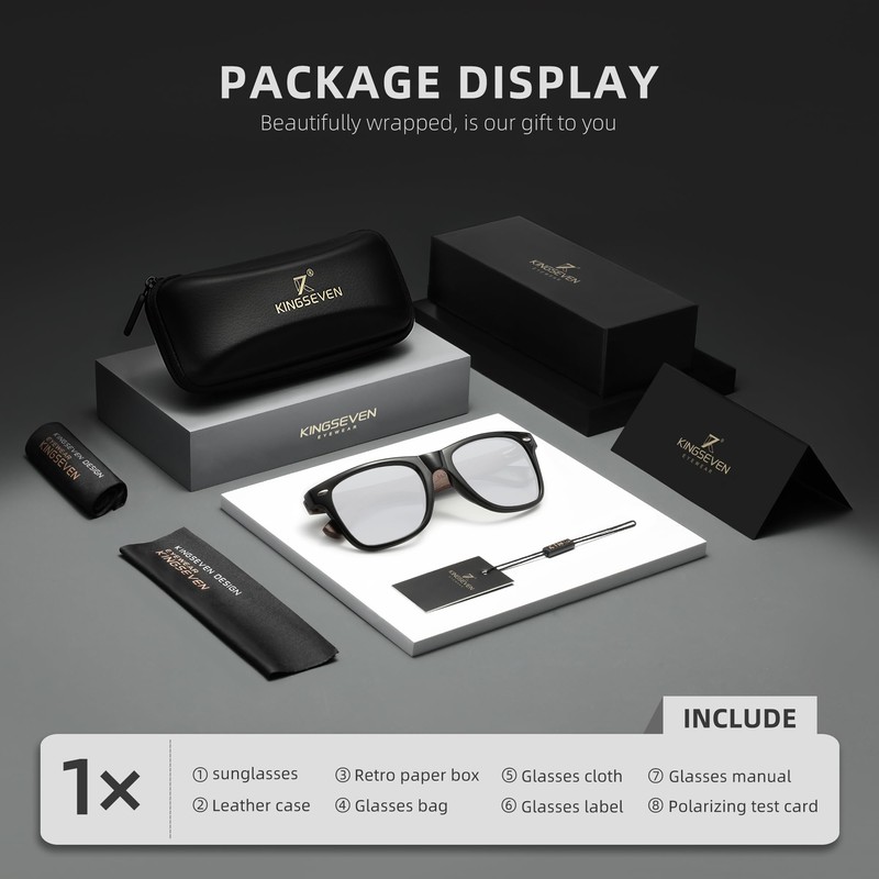 KINGSEVEN New Black Walnut Sunglasses Wooden Polarized Sunglasses Men Glasses