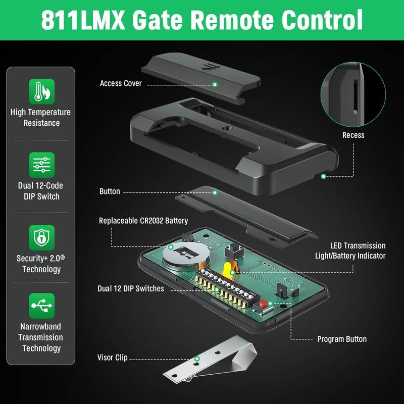 Upgrade 811LMX Gate Opener Remote Replacement for Liftmaster 811LMX/811LMX MC/811LM