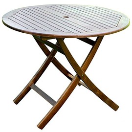 International Caravan Furniture Piece 38" Round Folding Table with Curved Legs