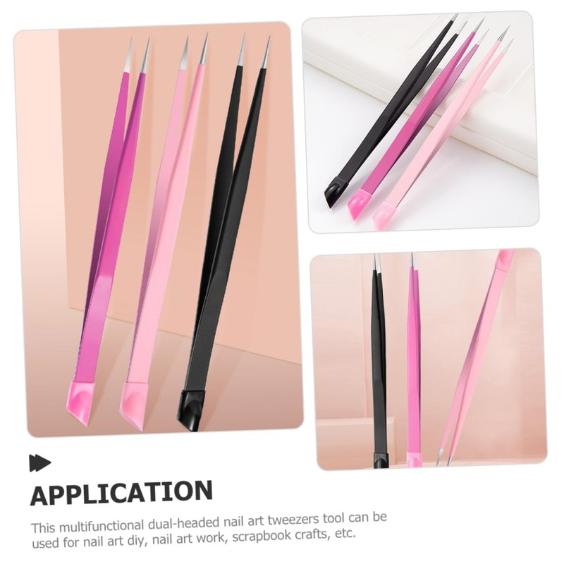 Mikinona 3pcs Dual Ended Nail Tweezers Versatile Press Head Tweezers