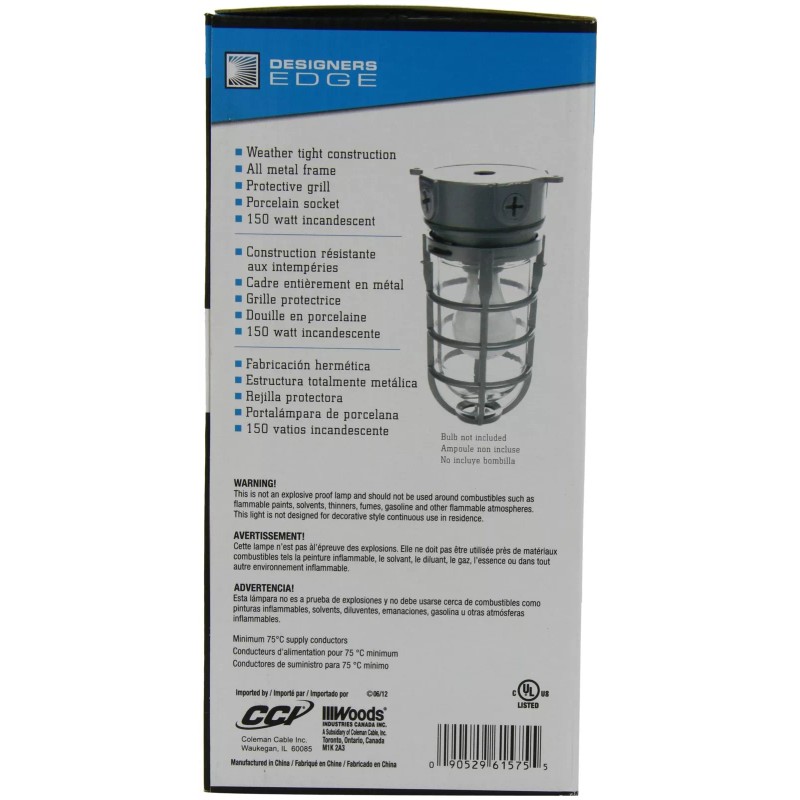 Woods L1706 Vandal Resistant Security Light With Ceiling Mount (150W