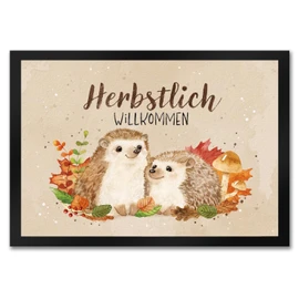 speecheese Hedgehog Couple Doormat in 35 x 50 cm with Saying Autumn Welcome A Colourful Door Mat for Entrance Area Motif Cute Hedgehog Couple Watercolour Doormat Nature Door Mat Drawing