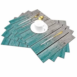 Walmsco Placemats Blue Old Wooden Planks Decor For Dining Room Kitchen Table,Waterproof Non-Slip Washable Heat Resistant Placemats,Set of 4,12"x18"