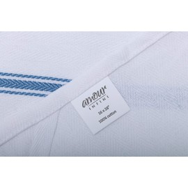 AMOUR INFINI Cotton Herringbone White Dish Towels Set of 12 - Highly Absorbent, Super Soft Tea Towel with Hanging Loops - Extra Large Quick Dry Bar Towel (16x28 Inch - Blue)