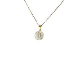 Acura-Styles Women's Necklace Zodiac Sign Scorpion Gold Stainless Steel 18 Carat Gold-Plated Mother of Pearl Scorpion Pendant Gold Waterproof Nickel-Free Zodiac Sign Chain Gold Chain 45 cm Jewellery