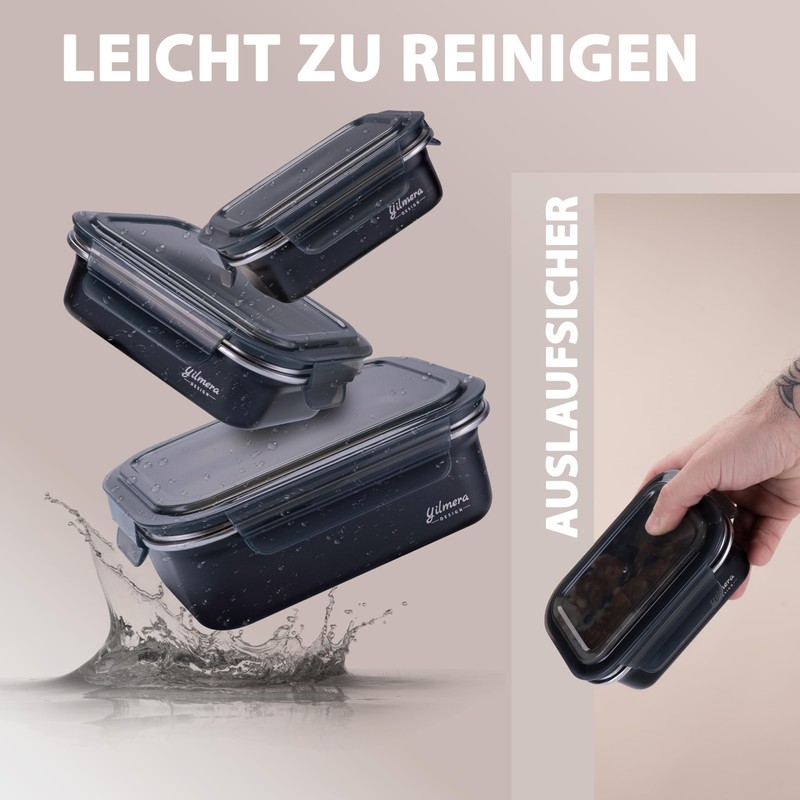 yilmera Design Aufbewahrungsbehälter Set, 3-teilig, Luftdicht, Schwarz