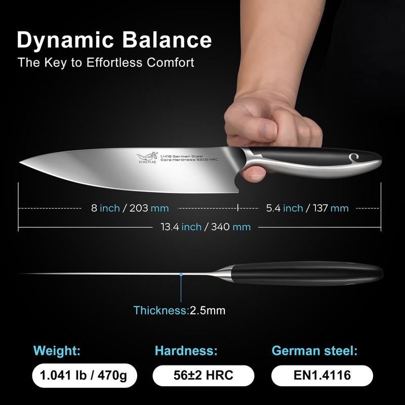 YONOVAK 8 Inch German Chef Knife in EN1.4116 High Carbon