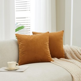 Sunday Praise Set of 2 Soft Velvet Throw Pillow Covers 20 x 20 Inches Solid Decorative Square Cushion Case 50 x 50 Cm for Couch Sofa Bed Farmhouse Home Décor Golden Brown
