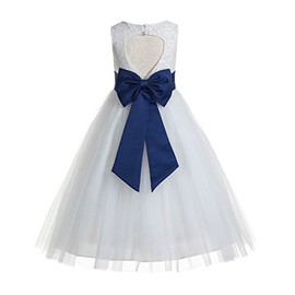 ekidsbridal Floral Lace Heart Cutout White Flower Girl Dresses Navy Blue First Communion Dress Baptism Dresses 172T 6