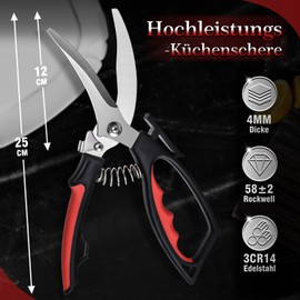 Poultry Scissors, Professional Household Scissors, Kitchen Scissors, Stainless Steel, Heavy Duty Meat Scissors with Non-Slip Handle and Safety Clasp, All-Purpose Scissors for Meat, Chicken, Bones