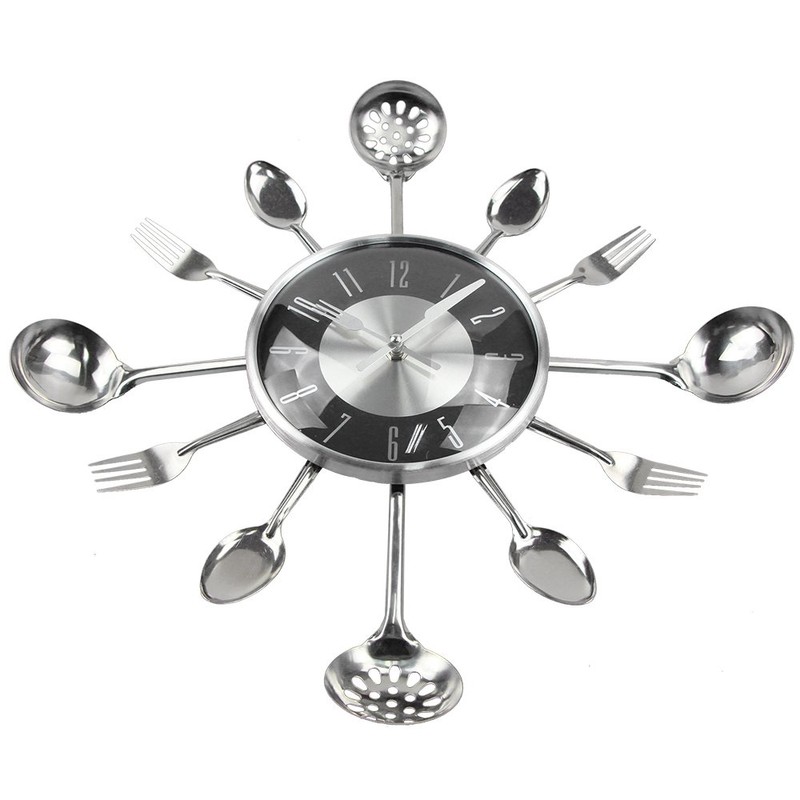 Timelike Wall Clock, 18" Metal Kitchen Cutlery Utensil Spoon Fork
