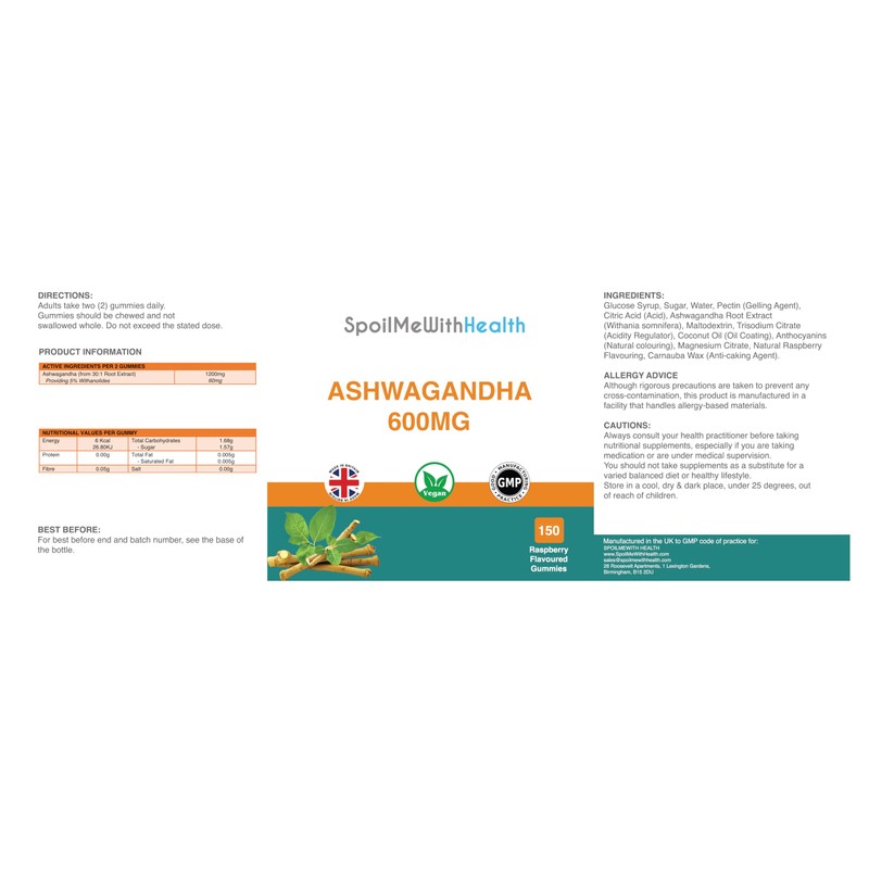 Ashwagandha Gummies: 600mg (150 Count) – Raspberry Flavour – Sleep,