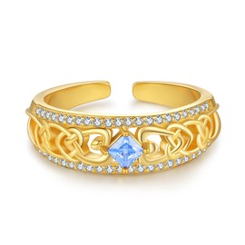 KINGWHYTE December Celtic Rings for Women 925 Sterling Silver Tanzanite Birthstone Ring Gold Adjustable Thumb Rings Wedding Engagement Jewellry Birthday Gifts