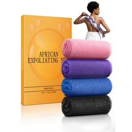 Red exfoliante africana, 4 esponjas de red africana, red de esponja de baño africana de nailon, red africana, esponja de baño larga, esponja de baño para ducha, depurador corporal de espalda (negro, azul, rosa, morado)