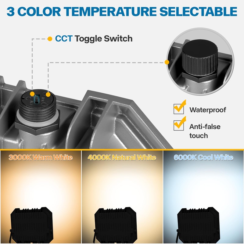 Leddictive 1 Pack LED Flood Lights Outdoor, 3CCT 3000/4000/6000K Selectable