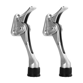 Malimali Kickdown Door Stoppers for Bottom of Door, 4" Height Adjustable Rubber Door Stop Commercial Heavy Duty Door Holder to Keep Door Open (Satin Nickel, 2 Pack)