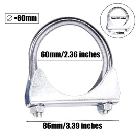 Gkhlg 2 Pack Heavy Duty Exhaust Clamps U-Shaped Galvanized Pipe Clamps for Exhaust Repair Kit for Car Clamp and Pipe Clamp Ideal for Muffler Inlet Outlet and Pipe Joints Suitable for 60mm OD Pipes