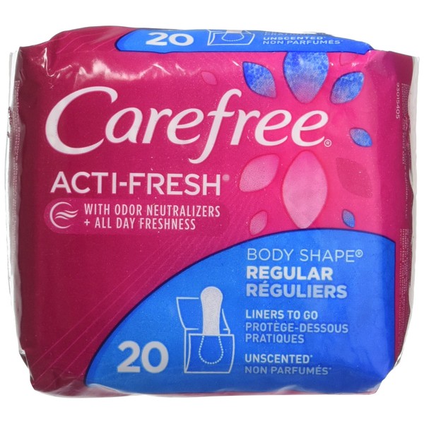 Carefree Acti-Fresh Body Shape Pantiliners Regular Unscented - 20 Liners, Pack of 2
