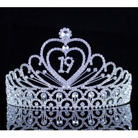 Nineteen 19th 19 Years Old Birthday Party Austrian Rhinestone Tiara Crown With Hair Combs T892 Silver
