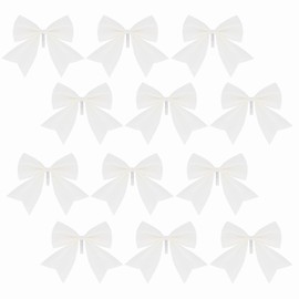KKSTY 12Pcs Glitter Bows White Christmas Tree Decoration, 5.9Inch Christmas Decorative Bows, Xmas Tree Bows Bowknot Ornaments for Wreaths,Garland,Xmas Tree Décor