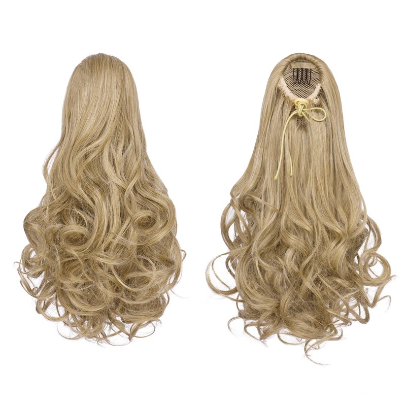 FESHFEN Drawstring Ponytail Extension, 15 inch Classic Loose Curly Wavy
