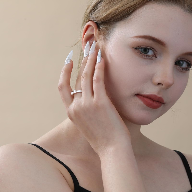 Ascona Bow Ring, Silver Bow Rings Ribbon Jewelry for Women