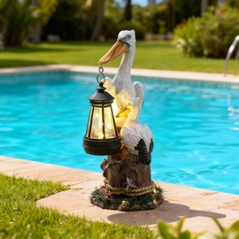 Tuanse 11.4 Inch Pelican Garden Statue with Solar Lantern Ocean Bird Statue Pelican Solar Light for Outside Decor Sculptures Statues Lights for Lawn Decor Unique Ornament Women Mom Gift