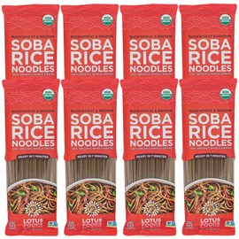 Lotus Foods Organic Soba Rice Noodles - Organic Rice Noodles, Asian Noodles, Rice Noodles Gluten Free, Brown Rice & Buckwheat Flour, Perfect for Stir Fry, GF, Vegan, Non GMO - 8 Oz (Pack of 8)