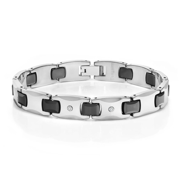 Gem Stone King Men’s Shiny Polished Diamond Tungsten Bracelet with