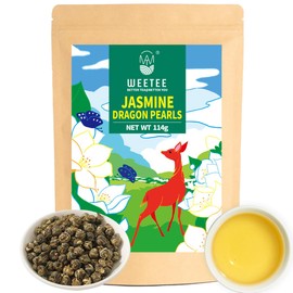 WT WEETEE Jasmine Pearls Tea Loose Leaf, Made of Jasmine Flavor with Green Tea Loose Leaf, Natural Aromatic Dragon Pearl Tea, 4oz/114g
