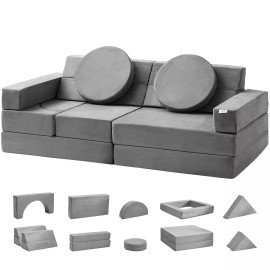 R&D Hardware Play Couch, Modular Kids Nugget Couch 15pcs, Toddler Foam Sofa Couch with High-d - 165 x 66 x 25