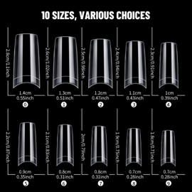 Venares Square Nail Tips, Venares Half Fake Nails Tips Square 500Pcs 10 Size Fake Nails Short with Glue Nails Files Nail Buffer Blocks Nail Brush Nail Clipper, Oval French Acrylic Clear False Nails with Glue