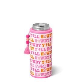 Swig Life Skinny Can Cooler, 12oz Insulated Slim Can Holder, Stainless Steel Cooler, Covers for Tall Beer Bottles, Beach Accessories for Women (Howdy Yall)