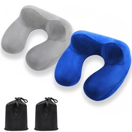 2 Pack Neck Pillow, U Shaped Travel Pillow, Inflatable Travel Pillow, Airplane Neck Pillow, 100% Soft Velvet Neck Support, Portable Pillow, Nap Pillow, Head Support, Soft Pillow, Sleep Rest for