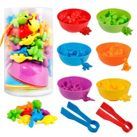 Counting Dinosaurs Set, 56 PCS Colour Sorting Counting Dinosaurs Toys with Matching Bowls & Tweezers, Montessori Rainbow Matching Game Educational Color Sorting Toys for Toddlers By MYCeator (56 PCS)